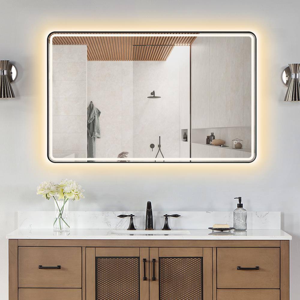 Viaggi 48" Silver and Gold LED Lighted Bathroom Vanity Mirror