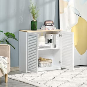 White Storage Cabinet Kitchen Sideboard with Louvered Doors, Freestanding Floor Cabinet for Living Room, Hallway