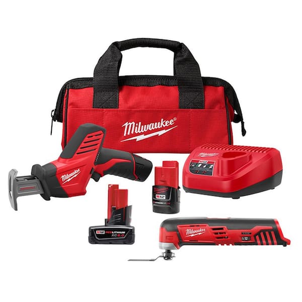 Milwaukee M12 12V Lithium-Ion HACKZALL Cordless Reciprocating Saw Kit with M12 Oscillating Multi-Tool & 6.0Ah XC Battery Pack