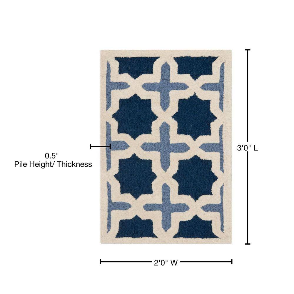 Handmade Blue and Ivory Geometric Wool Area Rug, 2' x 3'
