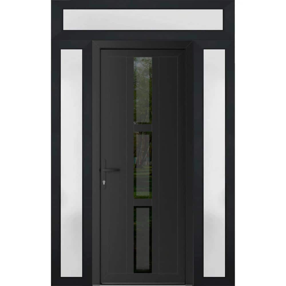 64 in. x 94 in. Right-hand/Inswing Mirrored Glass Matte Black Steel Prehung Front Door with Hardware price history on PriceWatchPro