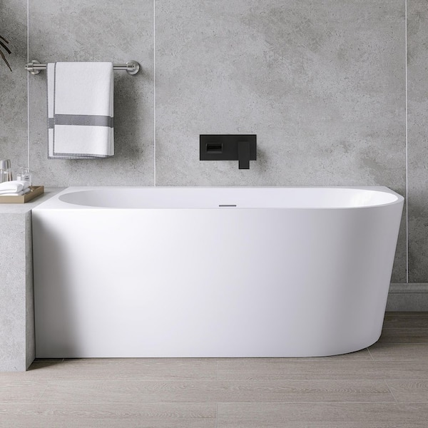 59 in. x 28 in. Acrylic Flatbottom Freestanding Corner Soaking Bathtub in White