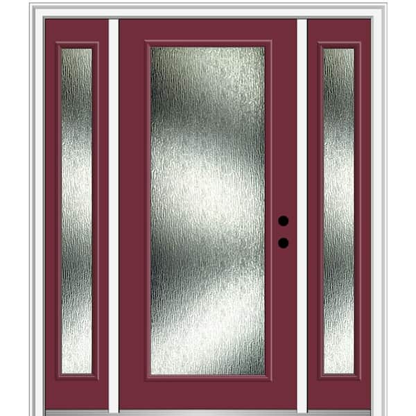 MMI Door 60 in. x 80 in. Left-Hand Inswing Rain Glass Burgundy Fiberglass Prehung Front Door on 4-9/16 in. Frame