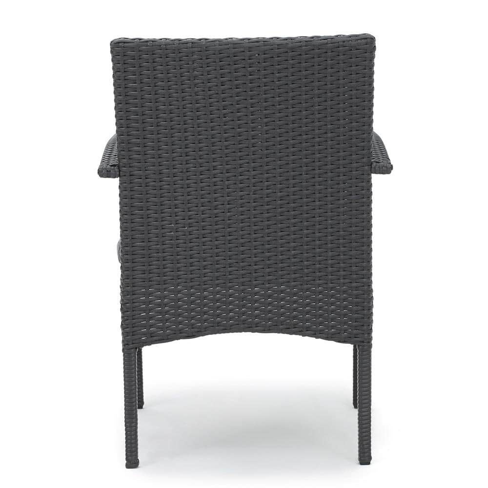 Gray Iron and Wicker 5-Piece Outdoor Dining Set with Cushions