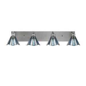 Albany 33.75 in. 4-Light Brushed Nickel Vanity Light with Sea Ice Art Glass Shades