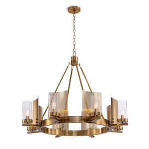 Aurelia 8-Light Brass Chandelier-Round Art-Deco Style Pendant Chandelier with Clear Glass Shades 35.5 in. W