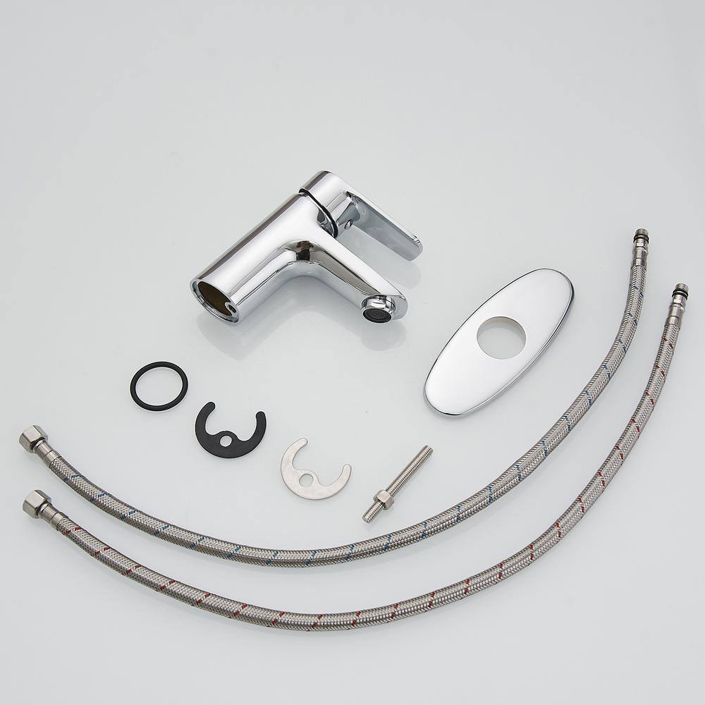 Polished Chrome Single Hole 1-Handle Bathroom Faucet with Deck Plate