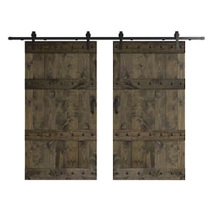 Castle Series 84 in. x 84 in. Aged Barrel DIY Knotty Wood Double Sliding Barn Door with Hardware Kit