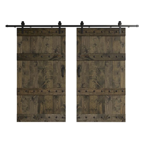 COAST SEQUOIA INC Castle Series 84 in. x 84 in. Aged Barrel DIY Knotty Wood Double Sliding Barn Door with Hardware Kit