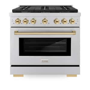 Autograph Edition 36 in. 6-Burner Freestanding Gas Range and Convection Oven in Stainless Steel and Polished Gold