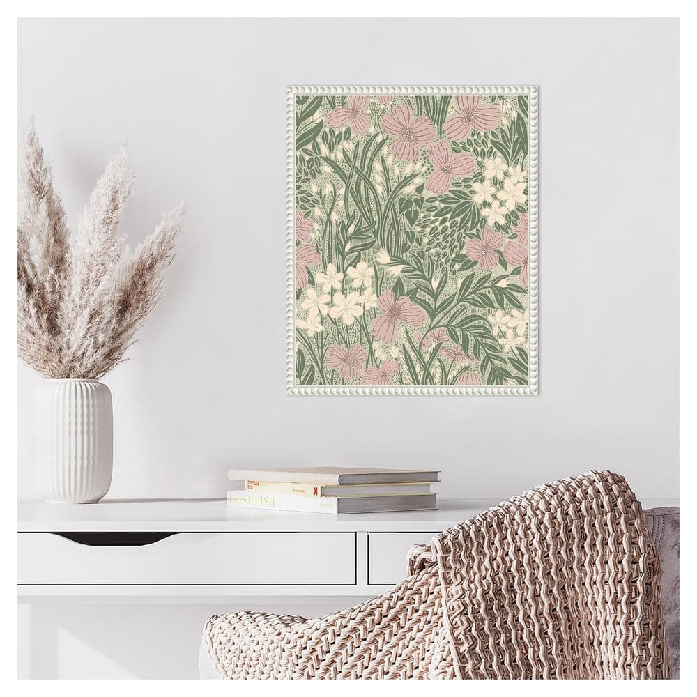 Field of Flowers Light Green Canvas Print with White Frame