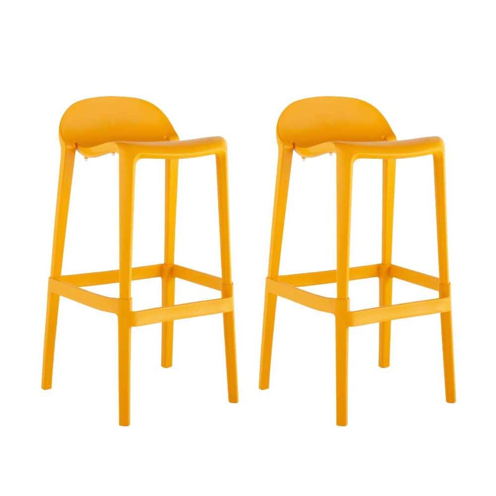 Joyous 35" Orange Resin Saddle Style Bar Stool Set