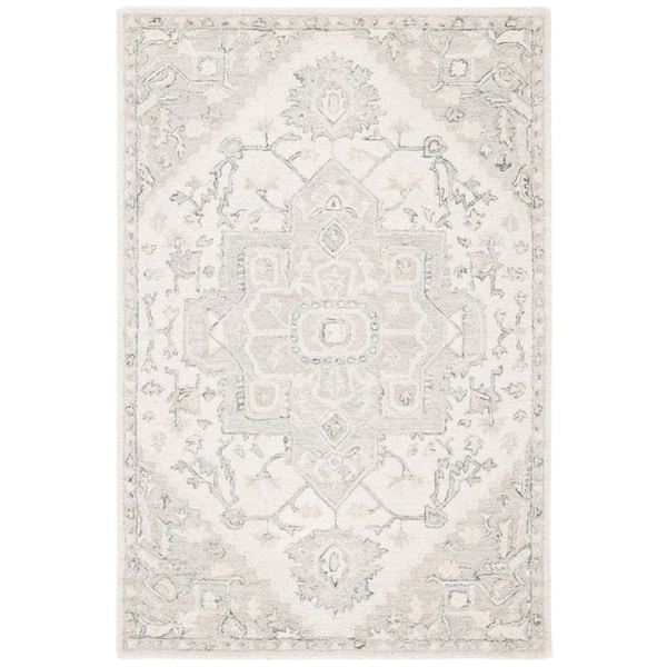 SAFAVIEH Micro-Loop Ivory/Beige Doormat 3 ft. x 5 ft. Floral Medallion Area Rug