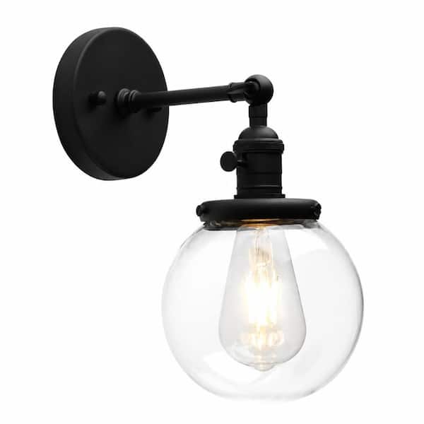 Vintage Style Single Light Black Dimmable Integrated LED Wall Sconce with Clear Globe Glass Shade