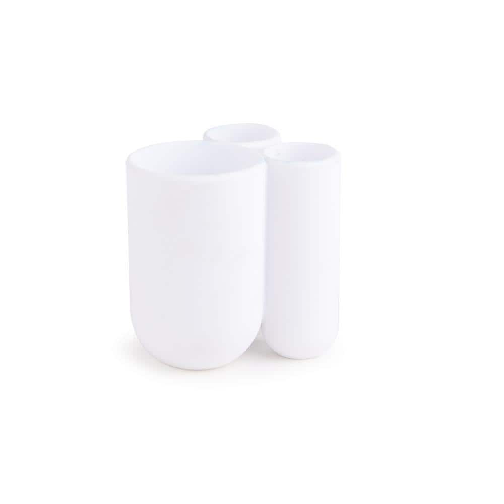 White Round Plastic Toothbrush Holder with Compartments