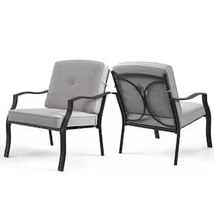 2-Piece Patio Metal Chairs Outdoor Dining Chair Heavy-Duty with Gray Cushions Garden