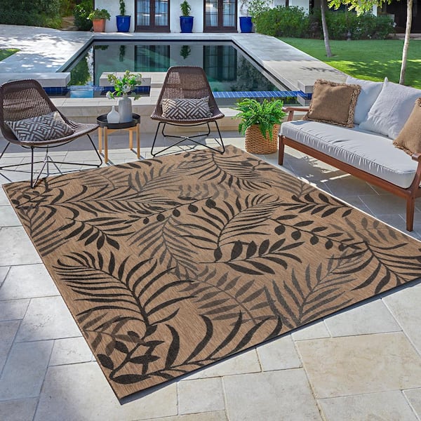 Paseo Akimbo Chestnut and Black 9 ft. x 13 ft. Floral Indoor/Outdoor Area Rug