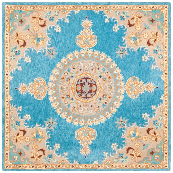 Heritage 6 ft. x 6 ft. Blue/Beige Border Medallion Square Area Rug