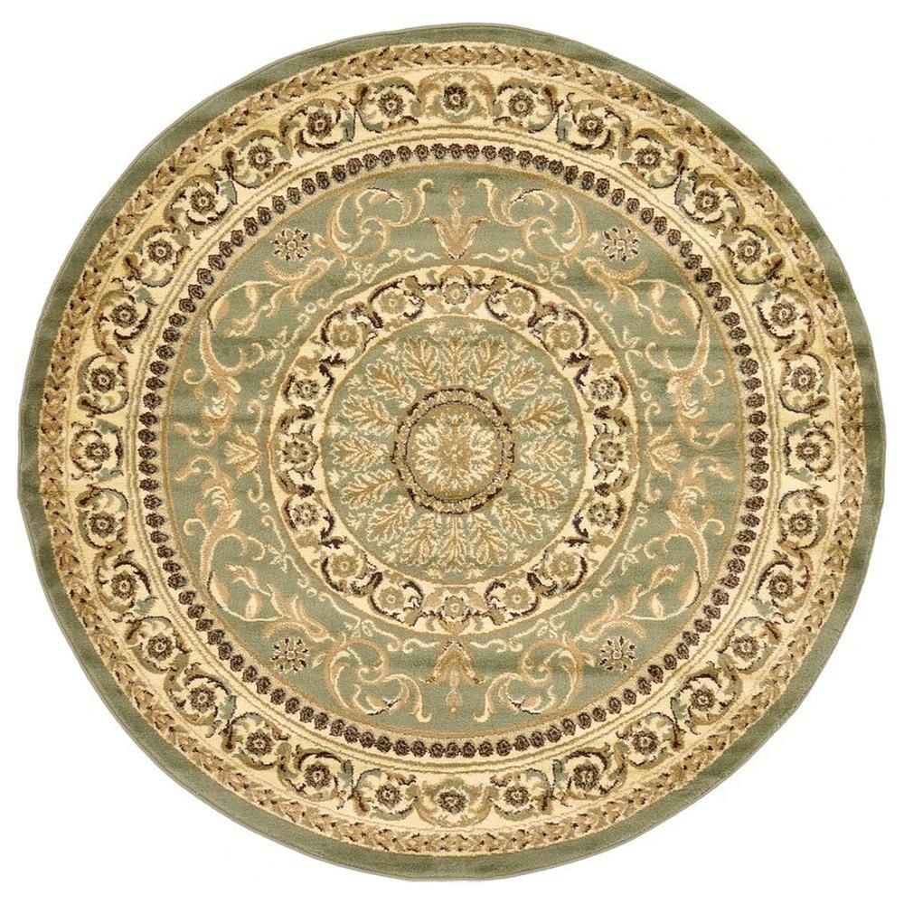 Green Polypropylene 6 ft. x 6 ft. Medallion Indoor Round Area Rug