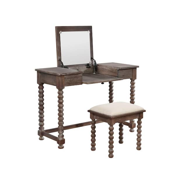 Linon Home Decor Ashley Antique Brown Spindle Vanity Set