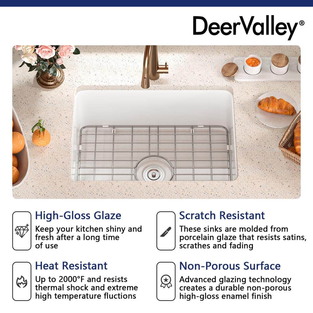 24" White Fireclay Drop-In Farmhouse Kitchen Sink