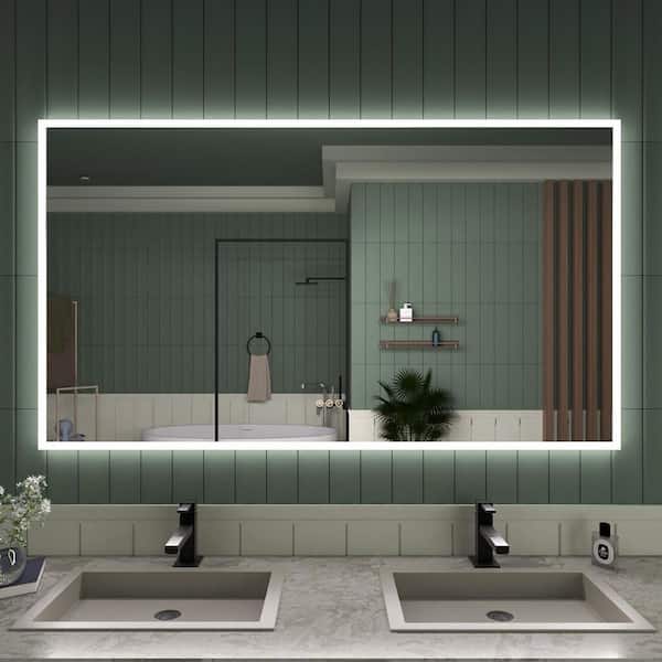 60 in.W x 36 in. H Rectangular Frameless LED Single Wall Bathroom Vanity Mirror in Polished Crystal