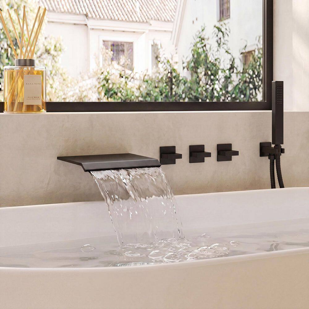 茶掛　瀑布 YAWWALK 3-Handle Wall Mount Waterfall Roman Tub Faucet 5.6 GPM