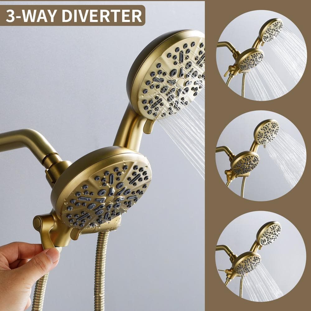 Brushed Gold Triple Handle Multi-Head Wall Mounted Shower System