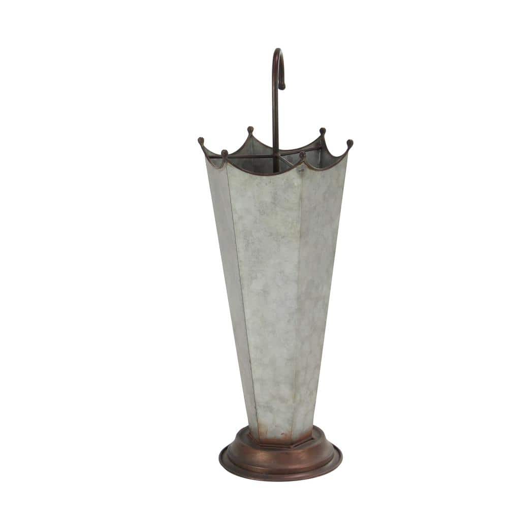 Gray Galvanized Metal Hexagon Umbrella Holder with Copper Handle
