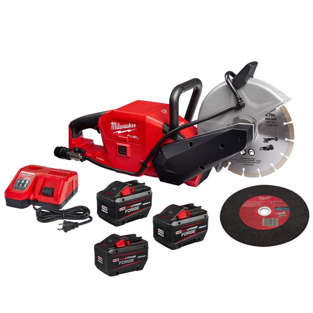 MILWAUKEE M18 FUEL ONE-KEY 18V Lithium-Ion Brushless Cordless 9 in. Cut Off Saw Kit W/(3) 12. 0Ah Batteries & Rapid Charger (2786-22HD-48)