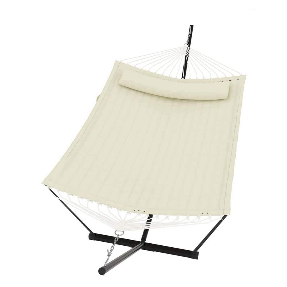 12 ft. Free Standing Double Hammock, 2-Person Hammock Bed with Stand and Pillow in Beige, Balance Rope Includes price history on PriceWatchPro