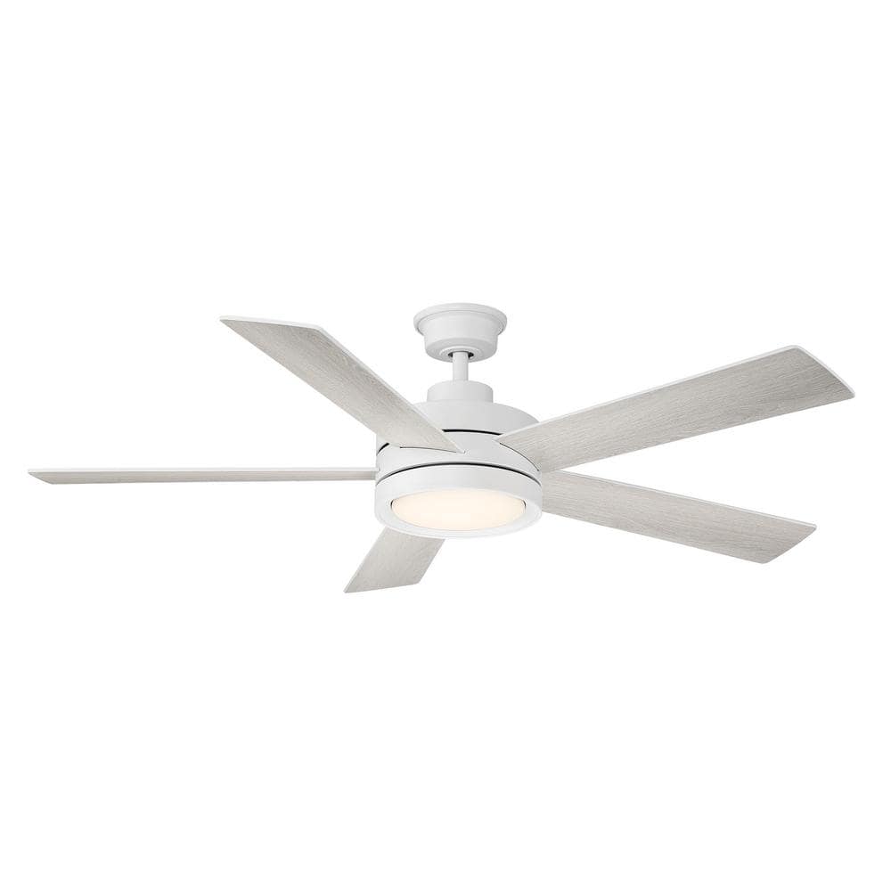 Baxtan 56" Matte White and Soft Oak Glazed Ceiling Fan with LED Light and Remote