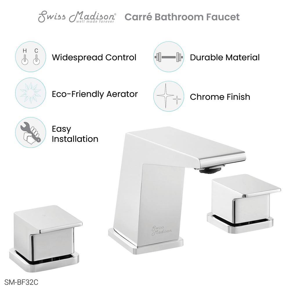 Carre 8" Chrome Widespread 2-Handle Bathroom Faucet
