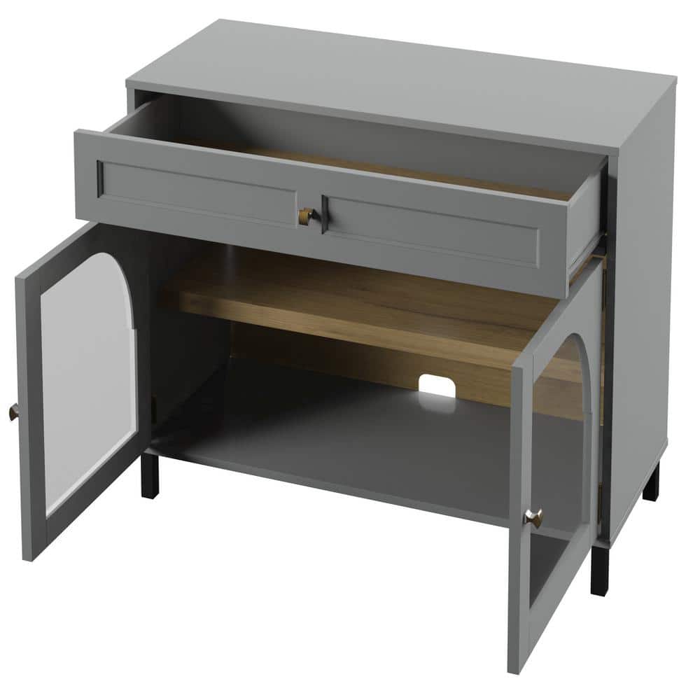 Pure Gray Glass Door Accent Cabinet with Adjustable Shelving