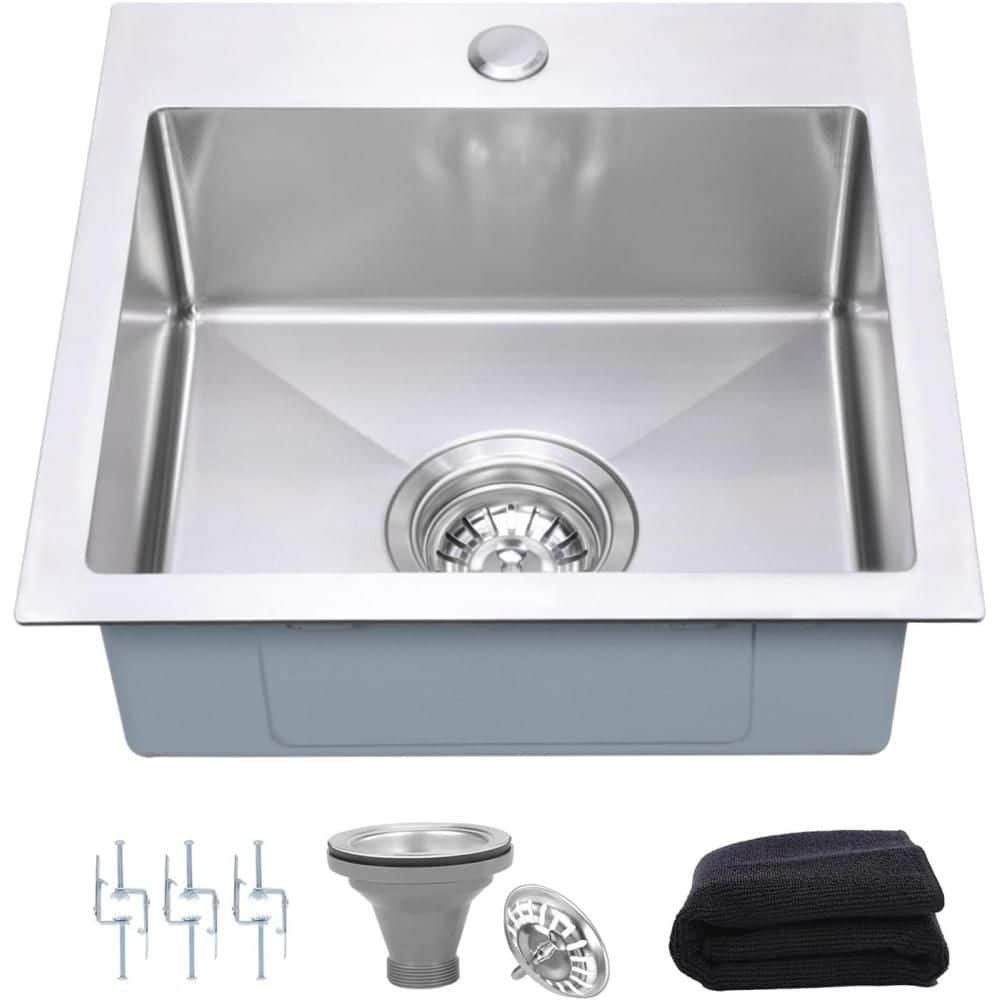 15 in. Drop-In/Undermount Single Bowl 18 Gauge Gunmetal Black Stainless Steel Kitchen Sink with Bottom Grids price history on PriceWatchPro