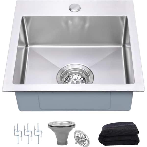15 in. Drop-In/Undermount Single Bowl 18 Gauge Gunmetal Black Stainless Steel Kitchen Sink with Bottom Grids