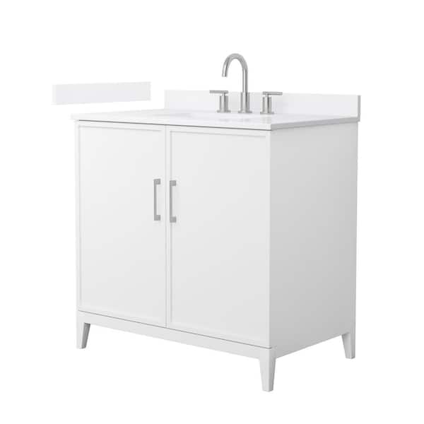 Wyndham Collection Elan 36 in. W x 22 in. D x 35 in. H Single Bath Vanity in White with White Quartz Top