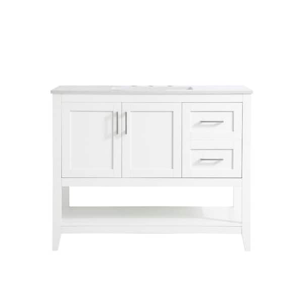 Timeless Home 42 in. W x 22 in. D x 34 in. H Single Bathroom Vanity in White with Calacatta Engineered Stone