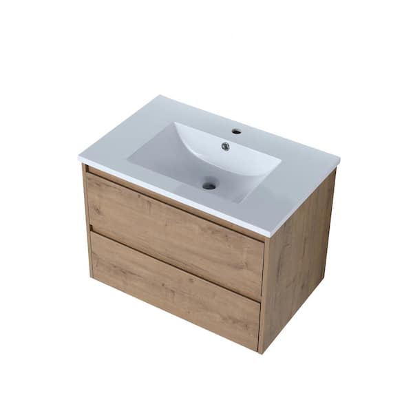 LORDEAR 30 in. W x 18.31 in. D x 20.47 in. H Bath Vanity in Imitative Oak with White Resin Top