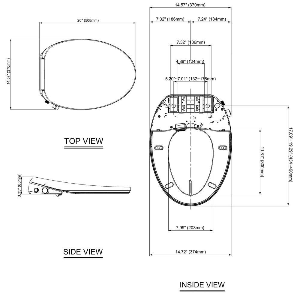White Elongated Heated Bidet Toilet Seat with Night Light