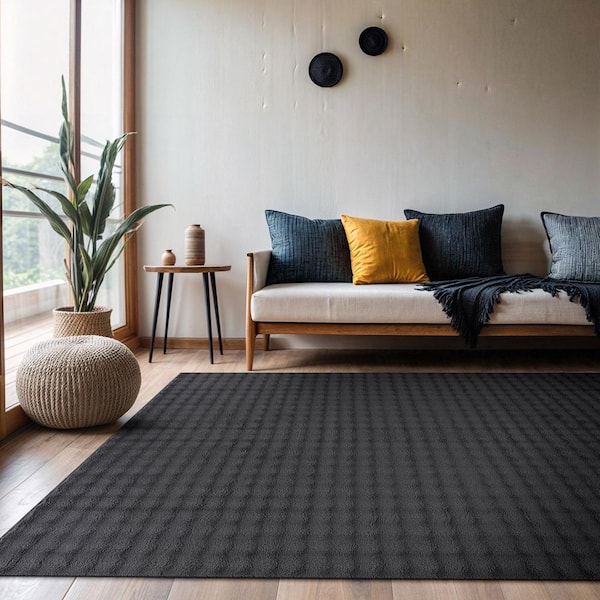 CloudSoft Dark Grey 8 ft. x 10 ft. Non Slip Rubber Back Polyester Solid Indoor Area Rug