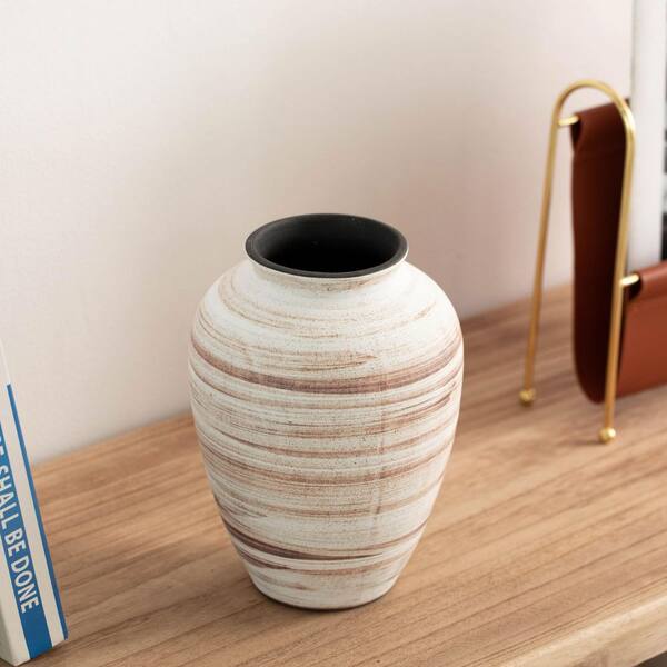 Uniquewise 8 in. Ceramic Rustic Vintage Decorative Vase, Natural