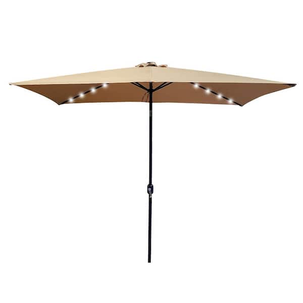 moda furnishings Lila 10 ft. x 6.5 ft. Market Rectangular Outdoor Patio Umbrella with Crank Weather Resistant UV Protection in Taupe