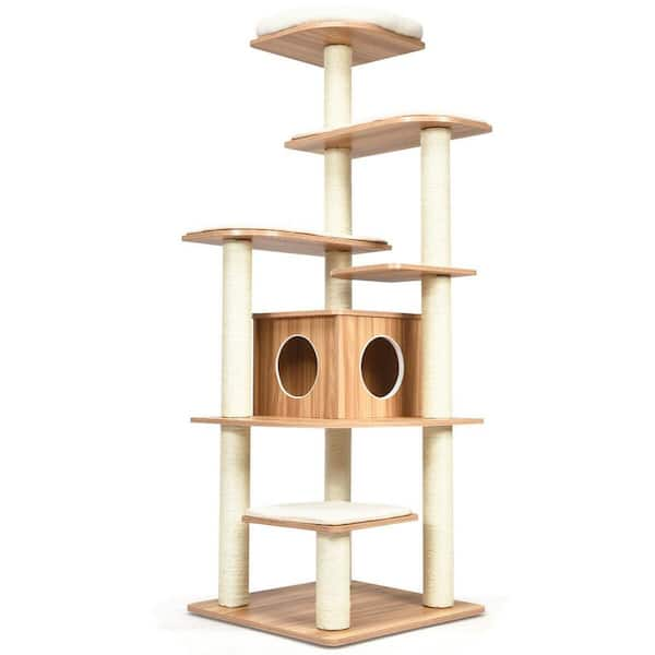 7 Layer Wooden Cat Tree Tall Cat Tower with Sisal Posts and Condo