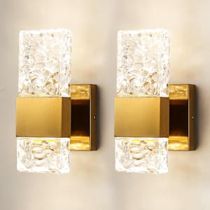 4.7 in. 1-Light Brushed Gold LED Bathroom Vanity Light with Crystal Shade Wall Sconce（Set of 2）