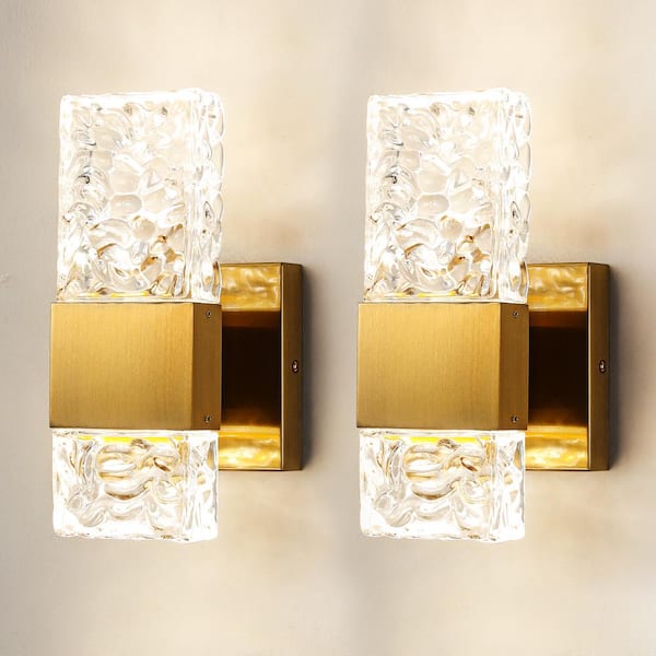 KAISITE 4.7 in. 1-Light Brushed Gold LED Bathroom Vanity Light with Crystal Shade Wall Sconce（Set of 2）