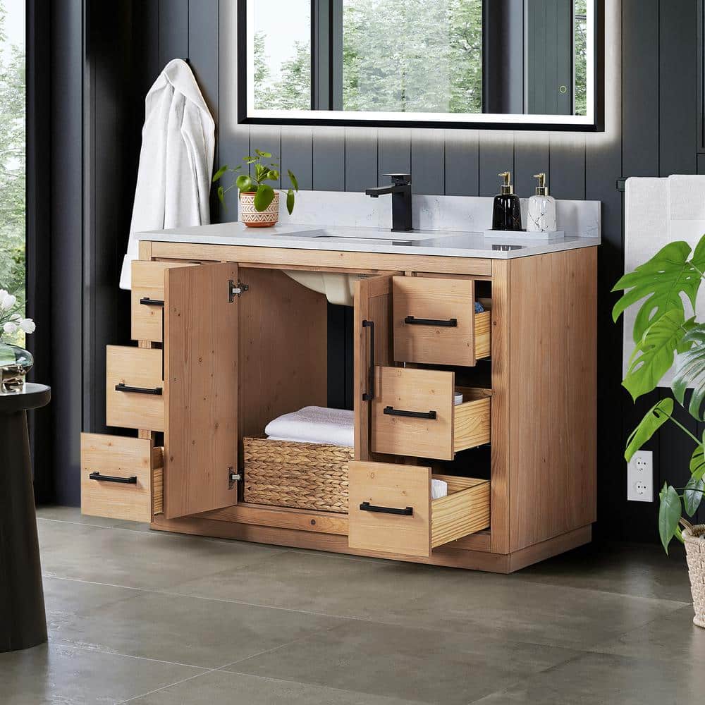 Cicero 48" Light Brown Fir Wood Vanity with White Stone Top