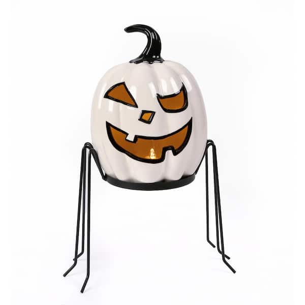 National Tree Company 15 in. Battery Operated Pre-Lit Ghost Pumpkin in Stand