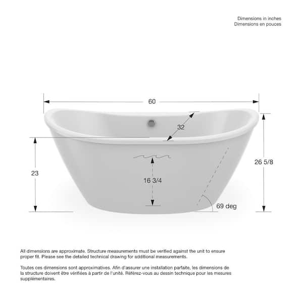 K♡ Delsia 6032 AcrylX Freestanding Center Drain Bathtub in White with
