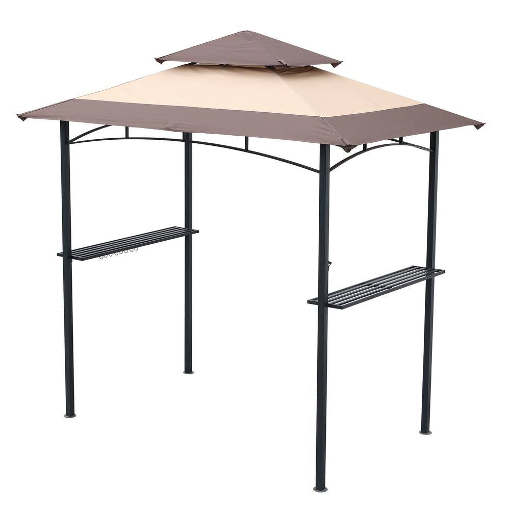 8 ft. x 5 ft. khaki Outdoor Grill Gazebo with Light, Shelter Tent in khaki